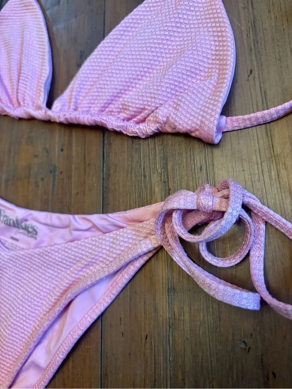 Frankie’s bikinis pink ribbed bikini set